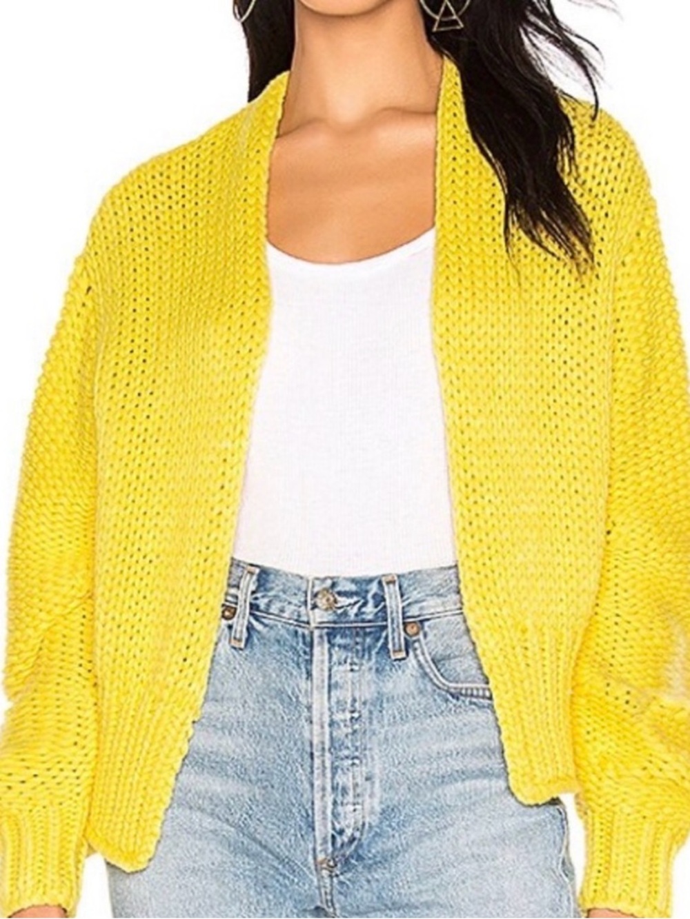 Free People Bright Yellow Open-Front Chunky Cardigan